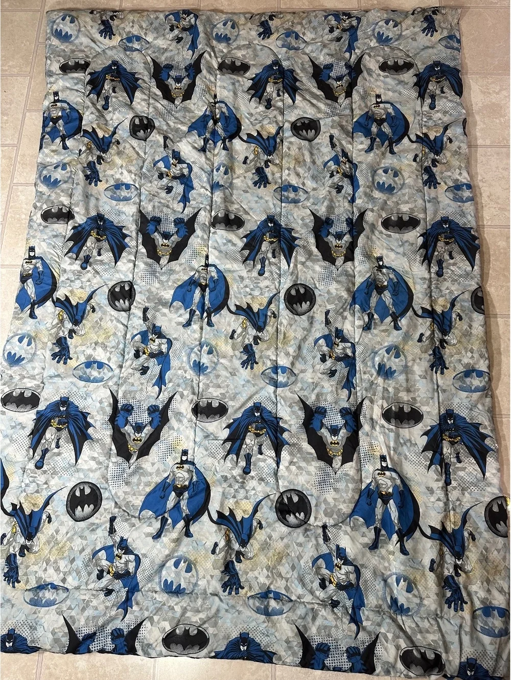 VTG 1991 Batman Twin Comforter Bedding DC Comics Blue Black Geometric Retro Y2K